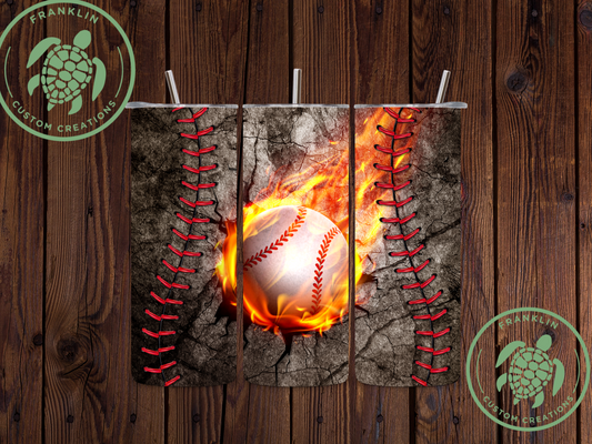 Flaming Baseball Tumbler